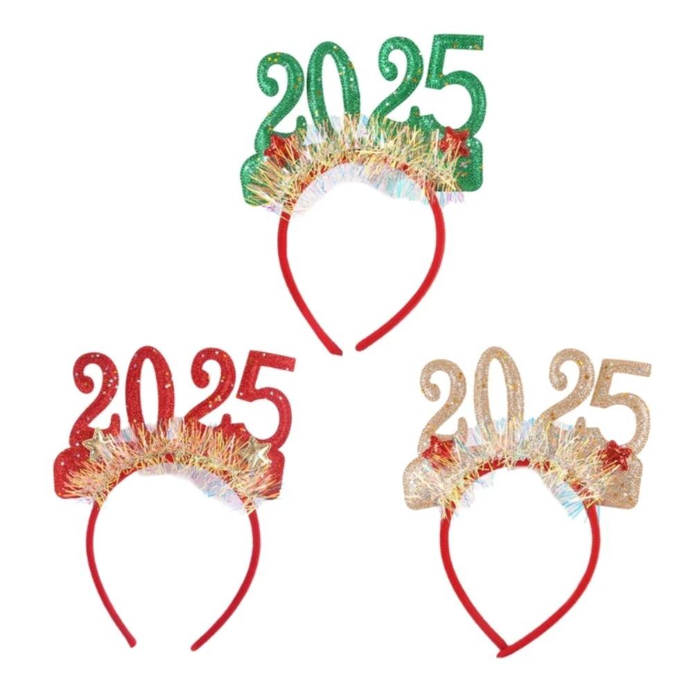 Wear-resistant Sequin 2025 New Year Headbands Non-slip Happy New Year Headdress  Party Favors