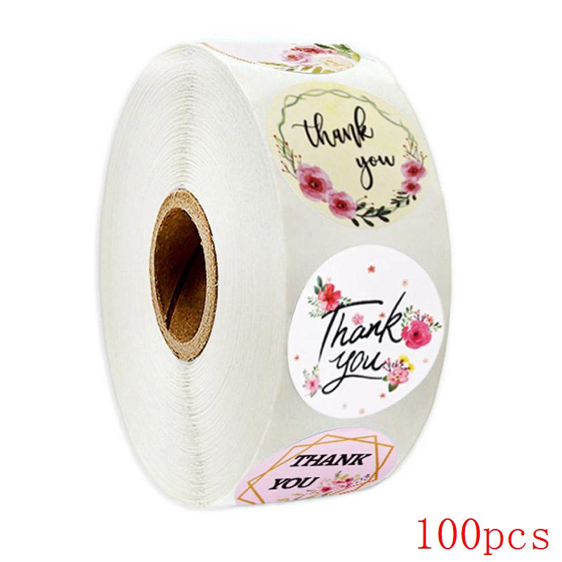 50-500Pcs 1'' Paper Hand Made Stickers Round Floral Thank You Stickers For Baking Envelope Business Seal Labels Sticker
