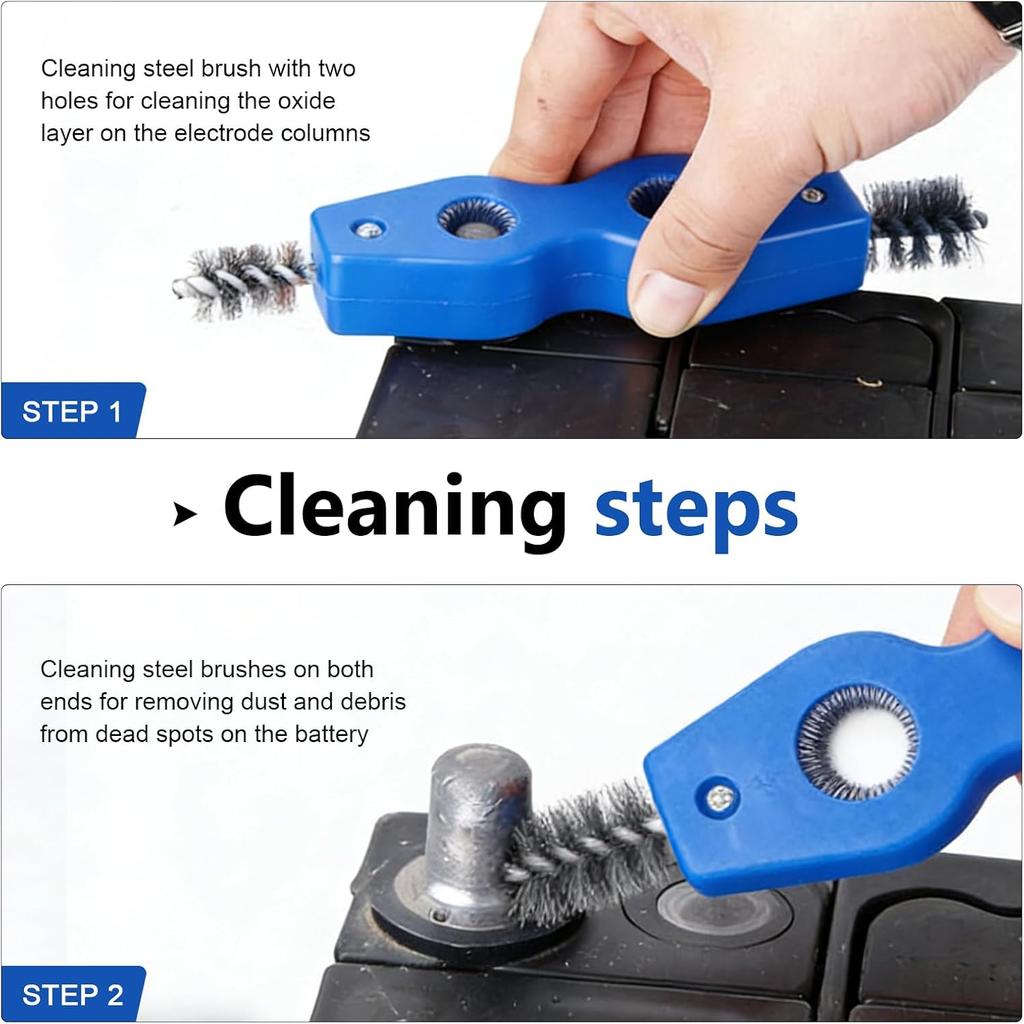 2 PCS Car Battery Terminal Cleaner Spray, 4-in-1 Battery Post Cleaner Brush with Steel Wire, Cleaning Tool for Terminals and Pipes, Universal for