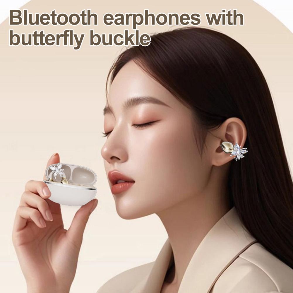 Спортивные Bluetooth 5.4 Наушники Беспроводные Вставные Наушники-клипсы Интеллектуальное Шумоподавление Наушники Бабочка Алмазная Пряжка Декор