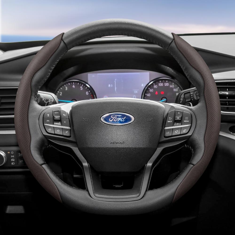 TQ012Suitable for Ford Breathable Hole Leather Steering Wheel Cover Segmented Quick Release Design Non-Slip Durable Focus Mk2 Mk3 Fies