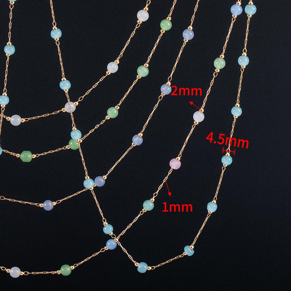1M Fashion Glass Ball Flat Beads Stainless Steel Beaded Chain Gold Color Chains for DIY Women Necklace Bracelet Jewelry Findings