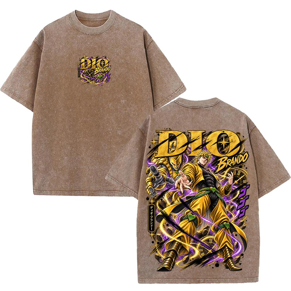 Anime JoJo's Bizarre Adventure Dio Brando T-shirt Men Clothing Vintage Washed Oversized T Shirt Short Sleeve Cotton Tees Tops