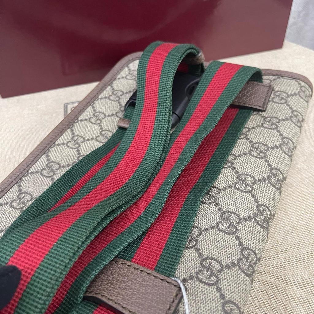 [Pre-Owned] Neo Vintage Series Gold Foil Logo Monogram Tiger Head Decorative Striped Shoulder Strap Canvas And Leather Messenger - Very Good #1QEKDDG