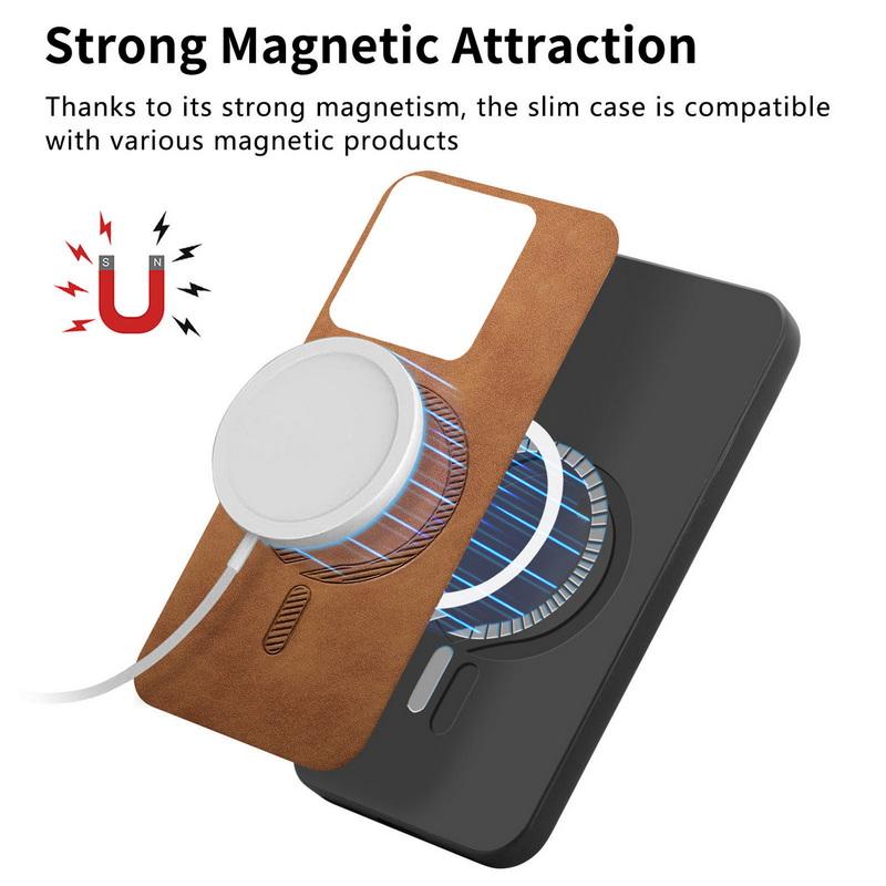 Luxury for Magsafe Magnetic Case for Xiaomi 13t Poco X6 F6 Pro Redmi Note 14 13 Pro K70e 13c PU Leather Shockproof Tpu Hybird Pc Solid Color Case