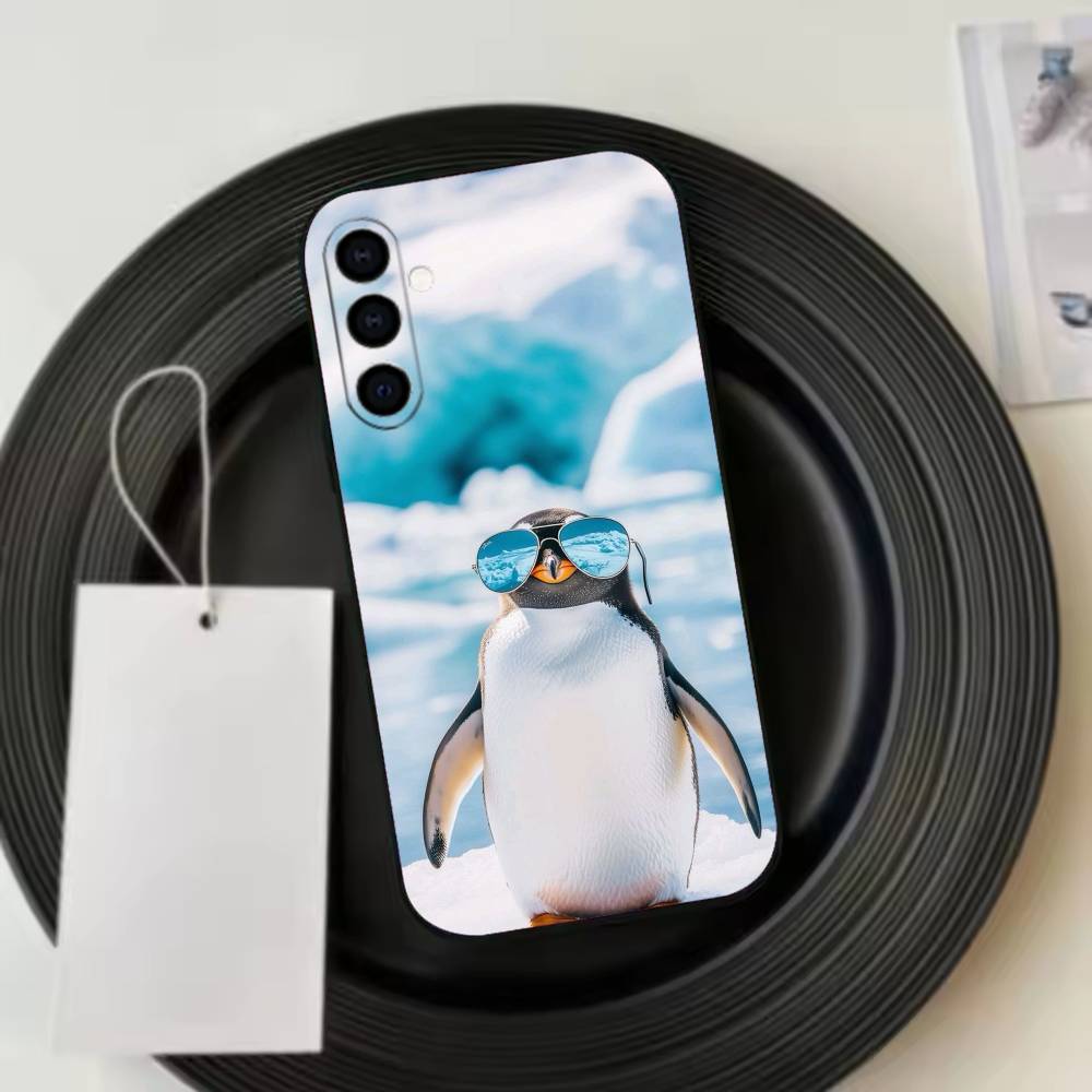 Funny Happy cute P-Penguin Phone Case For Samsung Galaxy A73,A72,A71,A70,A53,A52,A51,Soft Silicone Black Cover