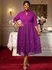 Elegant Women Plus Size Half High Neck 3/4 Sleeves A Line Midi Dresses with Floral Lace Hem for Church Events and Elegant Gatherings
