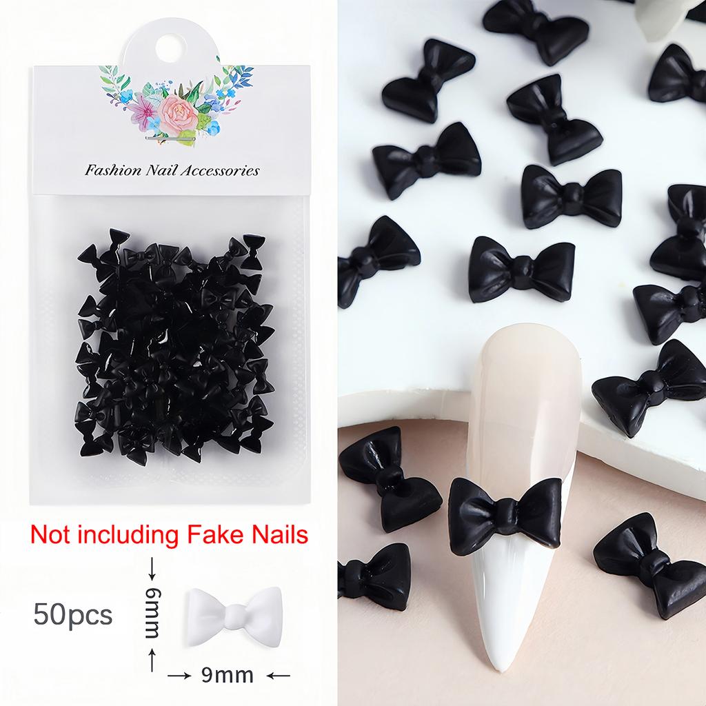 50Pcs Bowtie Nail Art Decoration Kawaii Bowknot 3D Resin Jewelry Nail Charms Parts Supplies for DIY Manicure Design Accessories