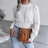 Women Autumn Winter Long Sleeve Twist Neck Knit Crop Sweater S-XXL