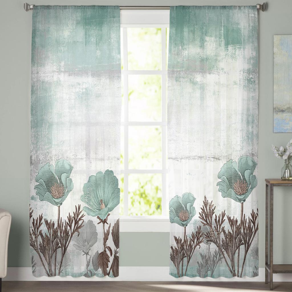 Деревенские винтажные цветочные растения, абстрактная прозрачная вуаль, оконные шторы, тюлевые шторы, украшения для гостиной, балкона, шторы 