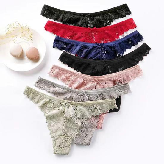 Women's Lace Thongs Sexy T Back Low Waist See Through Bikini Panties Seamless Stretch No Show Underwear