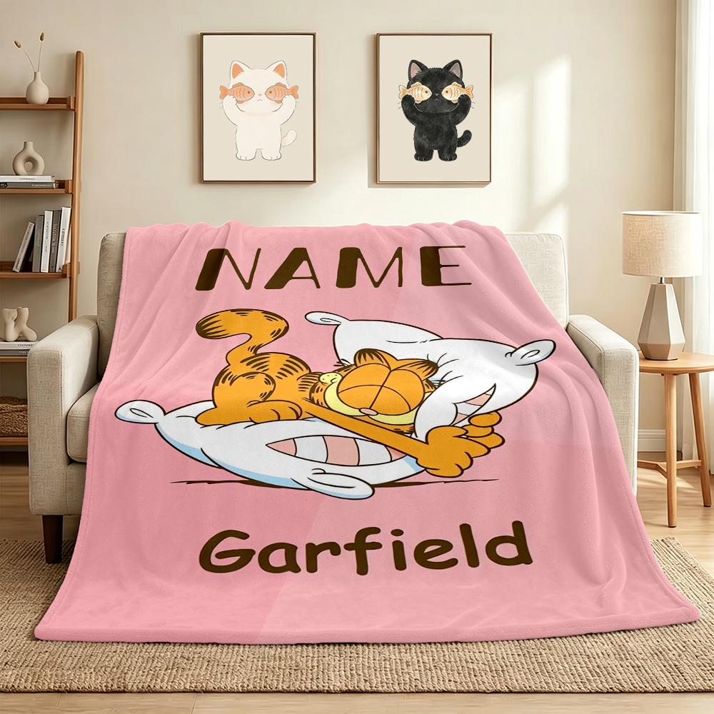 Custom Name Garfield Hug Flannel Blanket Throw Blanket Soft Warm Sofa Bed home Decor Unique Gift