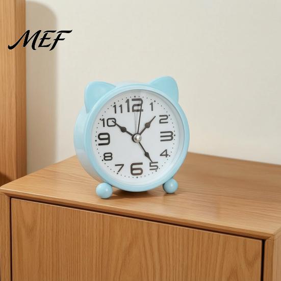 Quiet Alarm Clock Cat Ear for Kids, Silent Non-Ticking Metal Analog Movement Desk Clock, Battery Powered Home Office Decor Study Room