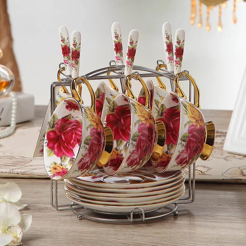 Высококачественный Британский Винтажный Набор Кофейных Чашек из Костяного Фарфора Фарфоровые Чайные Наборы Керамические Чашки Органайзер для Чаепития Набор из Шести Предметов