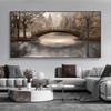 Vintage Landscape Canvas Wall Art Bridge Sunset Tree Mountain  Print Coastal Scenery Painting Farmhouse Living Room Decor