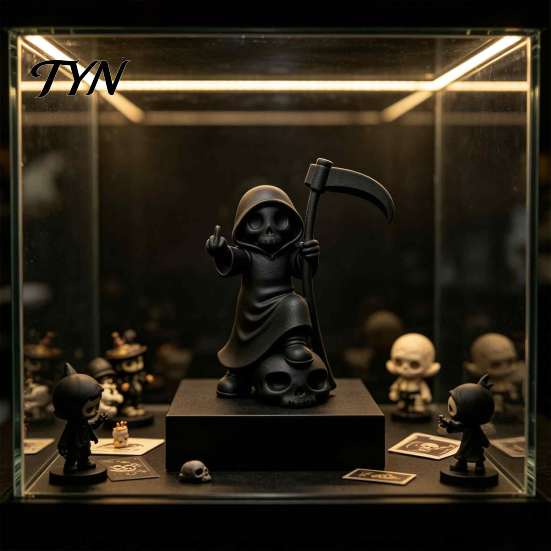 Handcrafted Gothic Collectibles 3D Printed Cute Grim Reaper Figurine, Skeleton Little Statue with Scythe & Skull Base, Funny Halloween Desktop