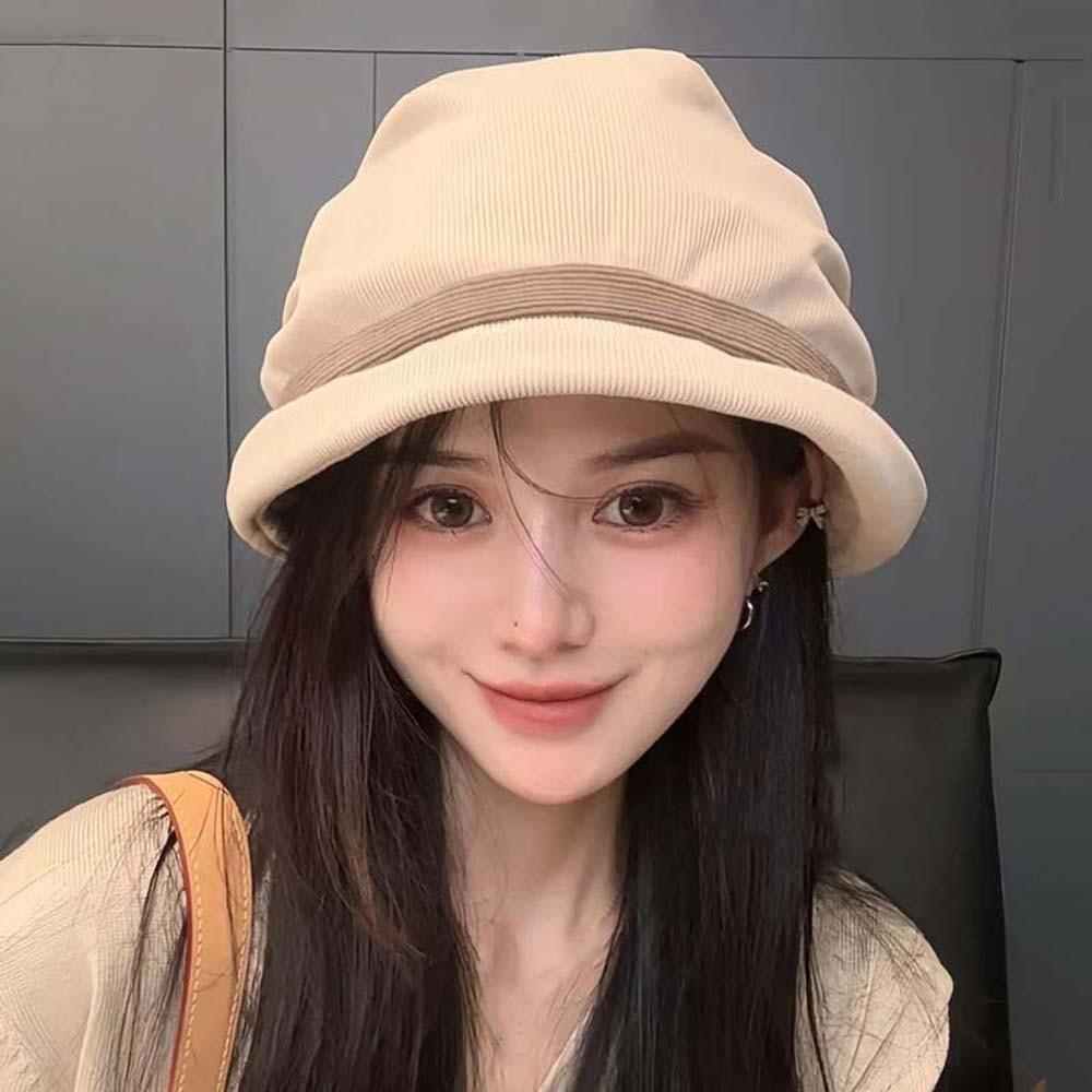 Temperament Corduroy Pullover Cap Solid Color Anti-cold Bucket Hat Winter Fisherman Hat  Daily