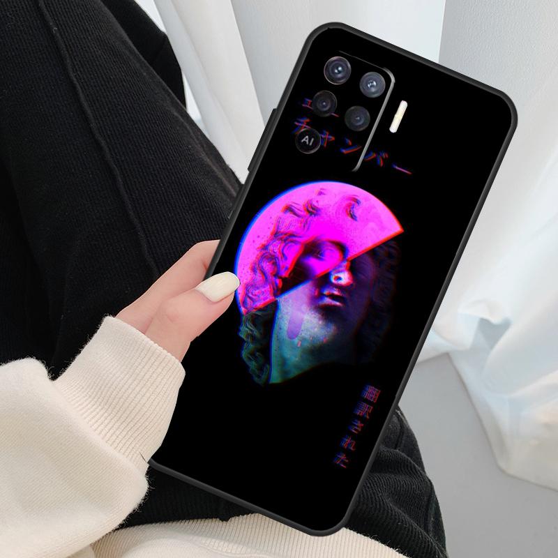 Vaporwave Greek Sculpture Case For Oppo A17 A57 A77 A40 A78 A54 A74 A94 A76 A16 A96 A18 A60 A80 A38 A58 A98 A15 A5 Pro