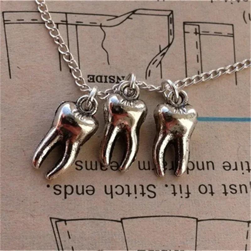 Gothic Antique Silver Color Tooth Pendant Necklace Necklace for Girls Women Wicca Grunge Fairy Core Goblincore Alt Accessories