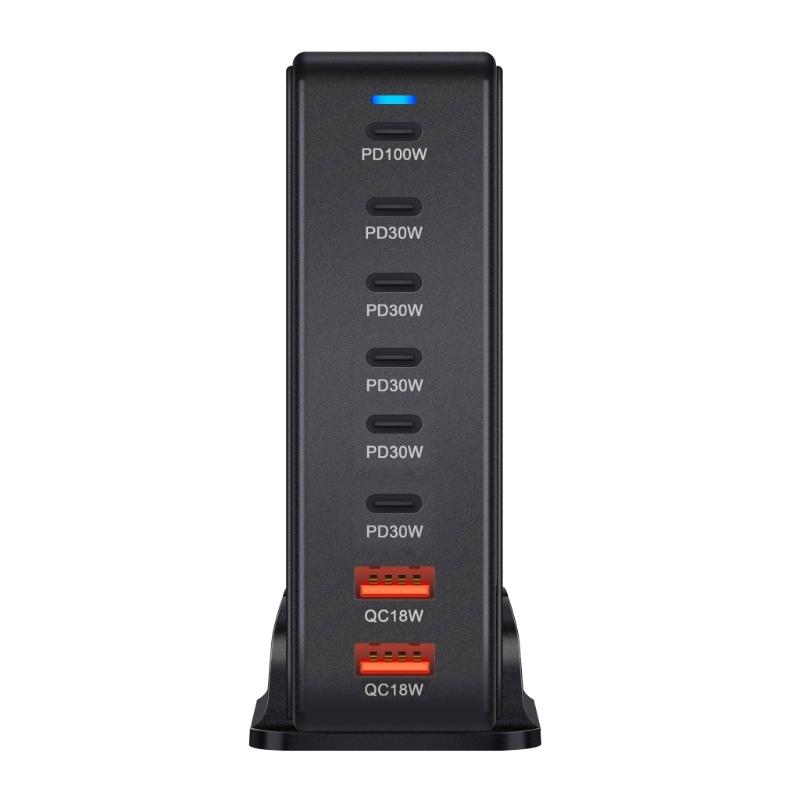 Многопортовая зарядная станция с выходной мощностью 286 Вт, 6 USB C и 2 USB-слота, настольный держатель-подставка для зарядки планшетов и телефонов