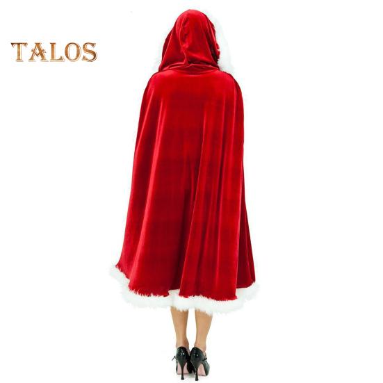 Women Christmas Cloak Fluffy Edge Color Matching Hooded Santa Cosplay New Year Party Performance Costume Festive Poncho