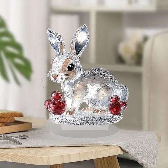 Clear Faux Crystal Bunny Figurine 2D Flat Acrylic Rabbit Table Sign for Home Office Garden Patio Desktop Decoration