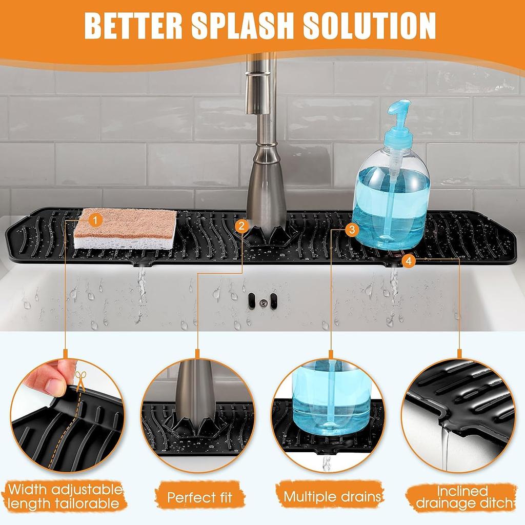 30-дюймовый силиконовый коврик для крана, защита от брызг раковины, большой размер, сушилка для слива крана, протектор столешницы для ванной комнаты, кухни