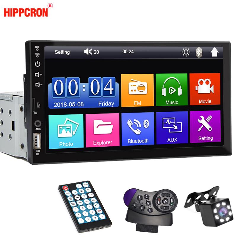Hippcron Car Radio MP5 Player 1 Din Bluetooth HD 7" Touch Screen Stereo 12V FM ISO Power Aux Input SD USB With / Without Camera