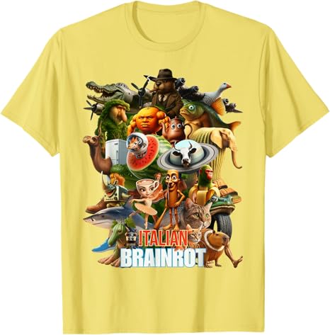 Italian Brainrot Viral Meme Collage Gen Z TShirt Y2k Bootleg Mashups Graphic Outfit AI Creatures Art Aesthetic Clothes Novelty