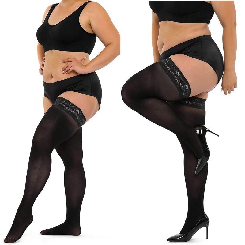 Plus Big Size Elastic Fat Woman Sexy Over Knee Thigh Highs Lace Stockings Plus Size Leg Long Knee Socks