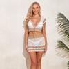 New Knitted Contrasting Cross-banded Straps Sexy Hollow Sexy Backless Vest Short Skirt Casual Beach Suit