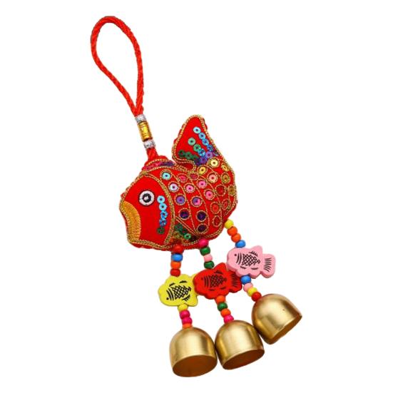 Spring Festival Wind Chimes Sachet Car Pendant Vibrant Color Embroidery Pattern Metal Bell Wind Chimes Hanging Decor