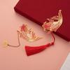 Koi Carp Leaf Metal Bookmarks Chinese Style Hollowed Tassel Bookmark School Supplies