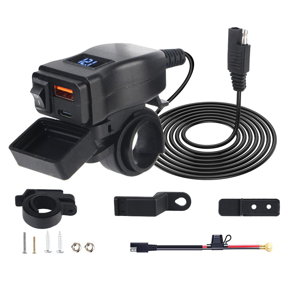 Мотоциклетное USB-зарядное устройство для быстрой сотовой связи с разъемом для сотовой связи, портами PD, быстрая зарядка 3.0, водонепроницаемое