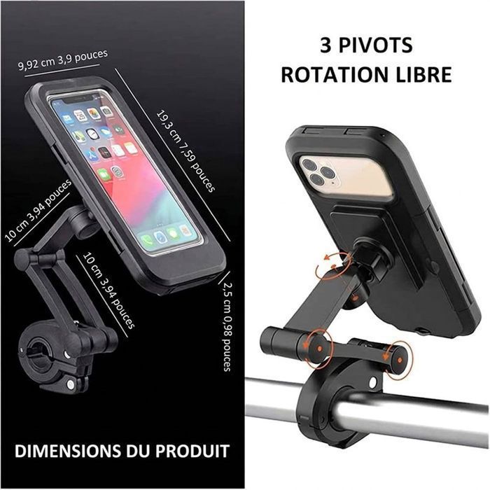 Support Téléphone Moto Vélo Universel, Magnétique Réglable Rotatif 360° Etanche Ecran Tactile