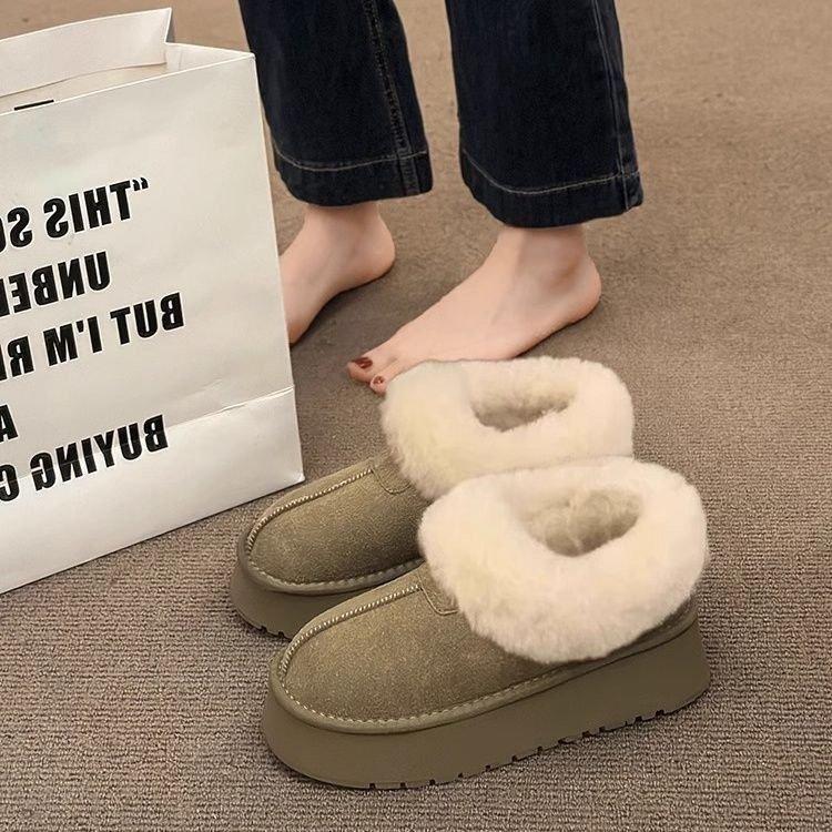 Low-top fluffy snow boots annual thick-soled non-slip bread shoes piled and thickened warm cotton shoes