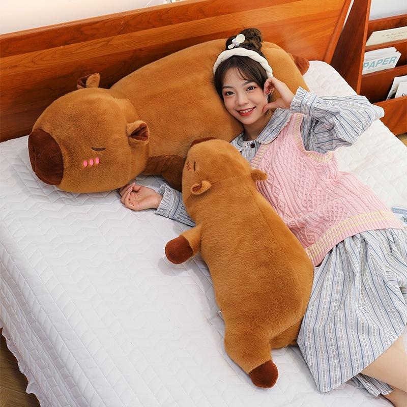 Kawaii Capybara Plush Toy Stuffed Capibara Fluffy Doll Long Sleep Soft Pillow Sofa Cushion Nap Sleeping Toys for School Xmas