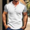 New Plus-size Men's Waffle T-shirt Henry with Short Sleeves