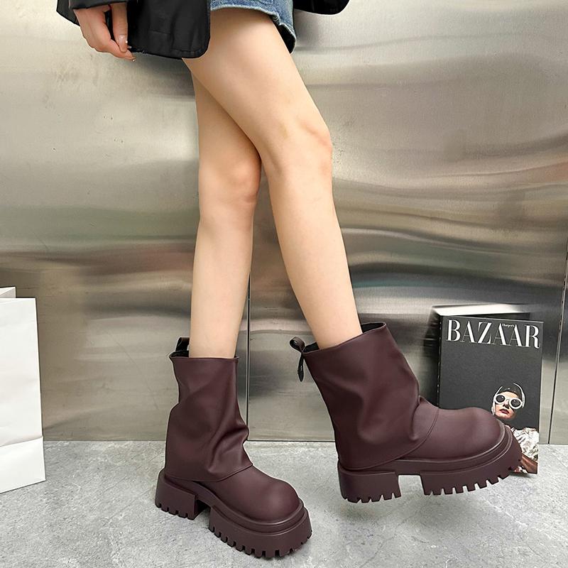 Мода Винтаж Зимние Платформа Женские Ботильоны Модные Слипоны Короткие Ботильоны Дизайнер Толстый Каблук Botas De Mujer