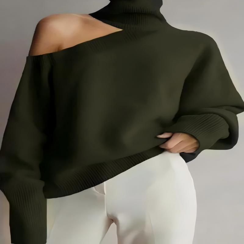 Осень и Зима Сексуальный Топ с Высоким Воротником Свитер с Открытыми Плечами Модный Темпераментный Пуловер Свитер с Длинным Рукавом Женская Одежда