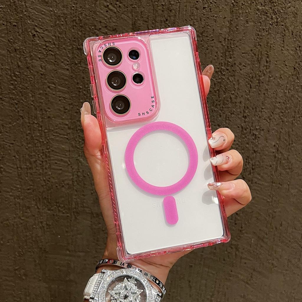 For Samsung Galaxy S25 Ultra Magnetic Case Clear Colorful Frame TPU + PC Phone Back Cover with Lens Film