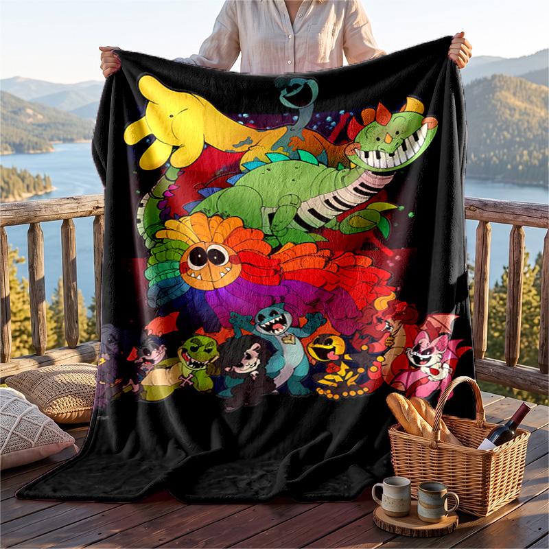 Warm Flannel Blanket Poppy Playtime Pattern, Lightweight Comfortable Throw Blanket for Bed Sofa Use