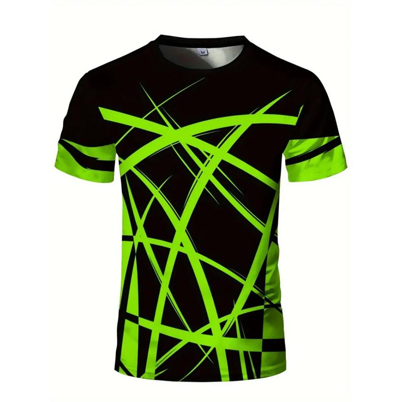 Fashionable Geometric Pattern Men's 3D Printed T-shirt Summer Casual Running Round Neck Top Badminton Table Tennis Sports Short Sleeved Clothing