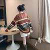 Women Striped Spliced Long Sleeved Sweaters Korean Retro Artistic Loose Knit Tops Autumn Casual Versatile Woman Pullover Sweater