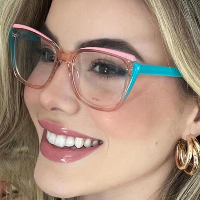 Retro TR90 Double Color Cat Eye Women Glasses Frame Fashion Pink Clear Anti-Blue Light Optical Men Eyewear Frame