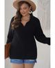 Black Ribbed Knit Lapel Neck Curvy Sweater