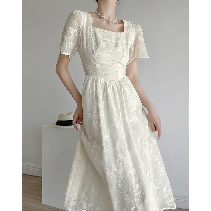 Summer Square High Waist Dress Stylish Beach Vacation Casual Dresses