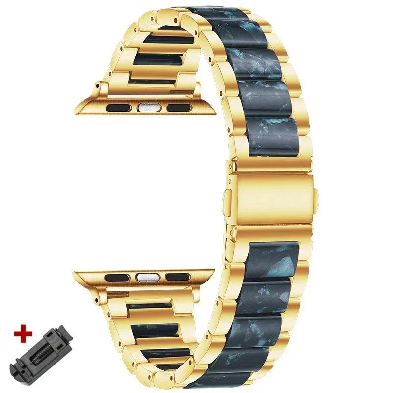 Ремешок из нержавеющей стали+смолы для Apple Watch 10 42 мм 46 Ultra 2 49 мм Женский браслет для IWatch 9 8 7 6 5 4 se 40 мм 38 мм 41 45 44 мм