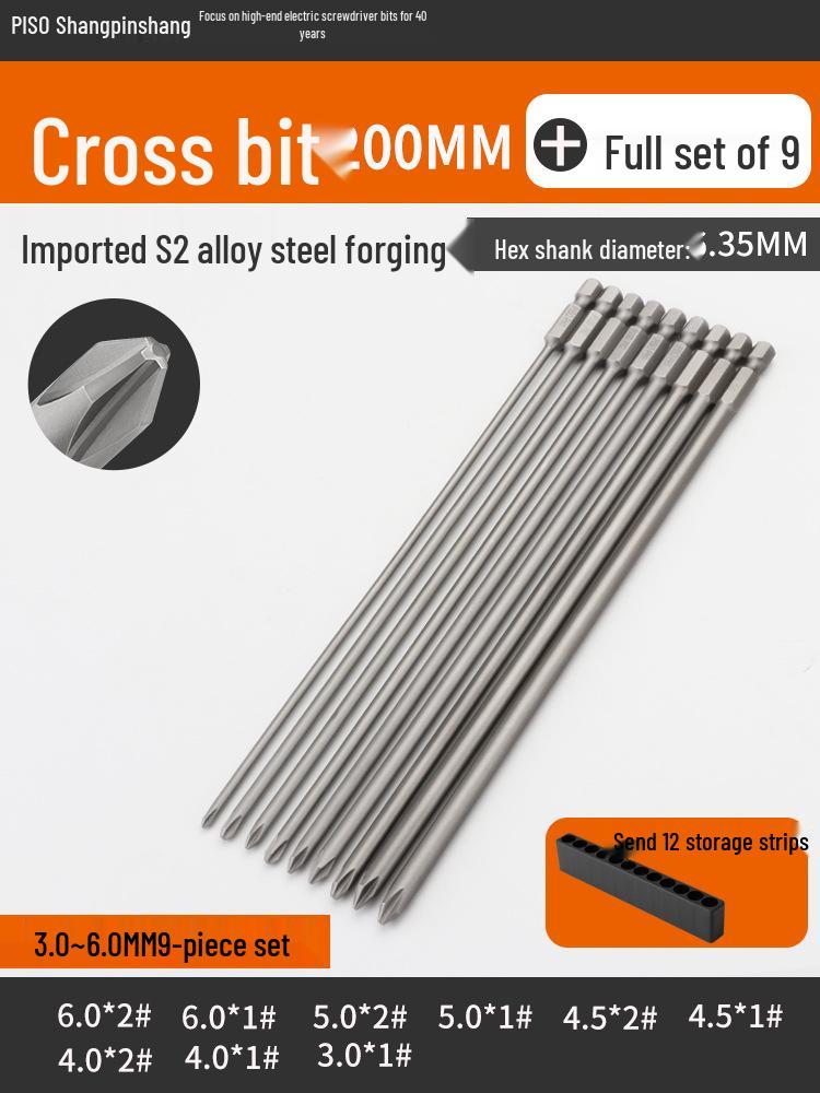 PISO Anti-Slip Cross Extended Rod Strong Magnet Hex PH2 Drill & Screwdriver Bit Set