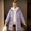 Winter Down Coat Thickened Padded Plush Hood Big Pockets Mid Length Windproof Long Sleeves Heat Retention Warm Daily Outwear Cotton Jacket